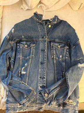 American Eagle Outfitters Distressed Blue Denim Oversized Jean Jacket
